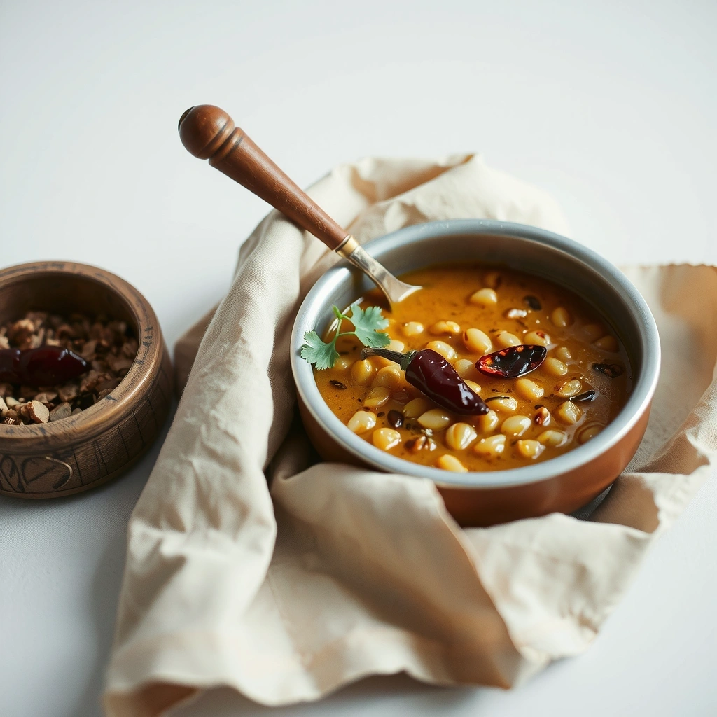 Traditional dal tadka with golden lentils and spices